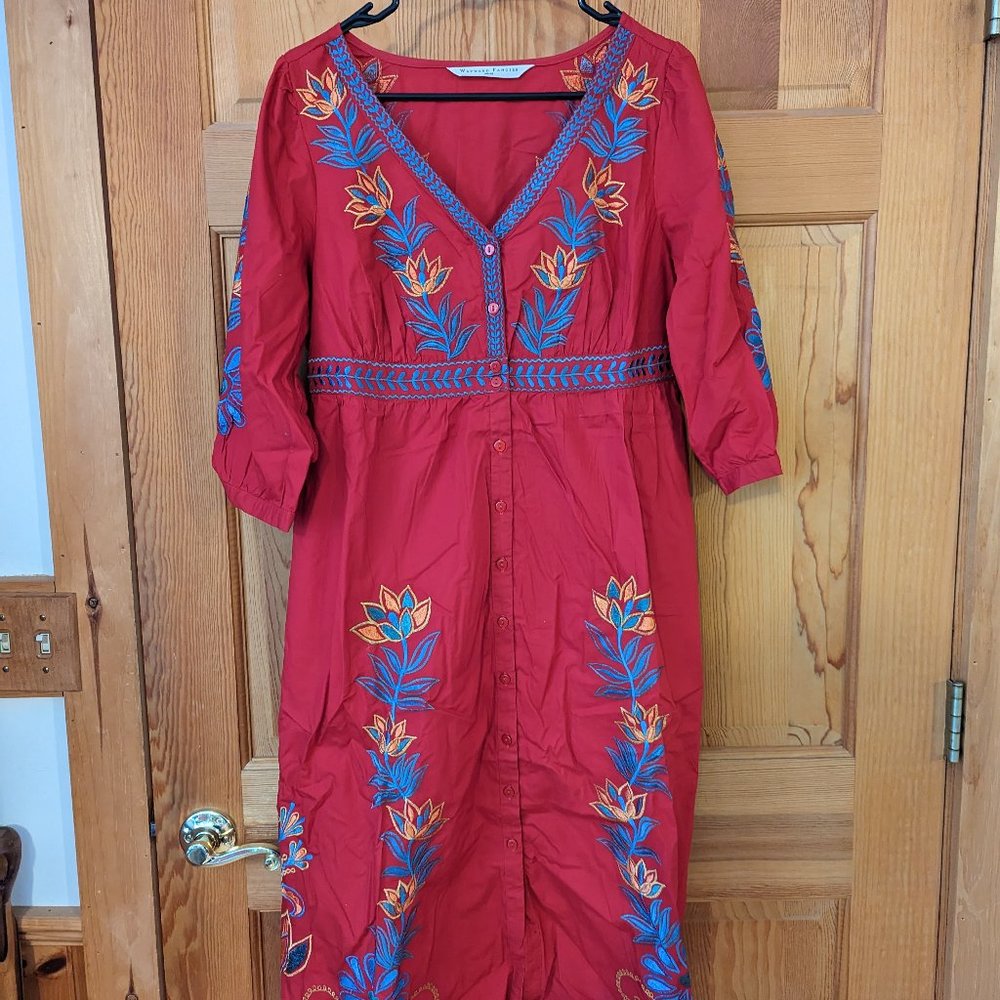 Red Embroidered Shirt Dress
